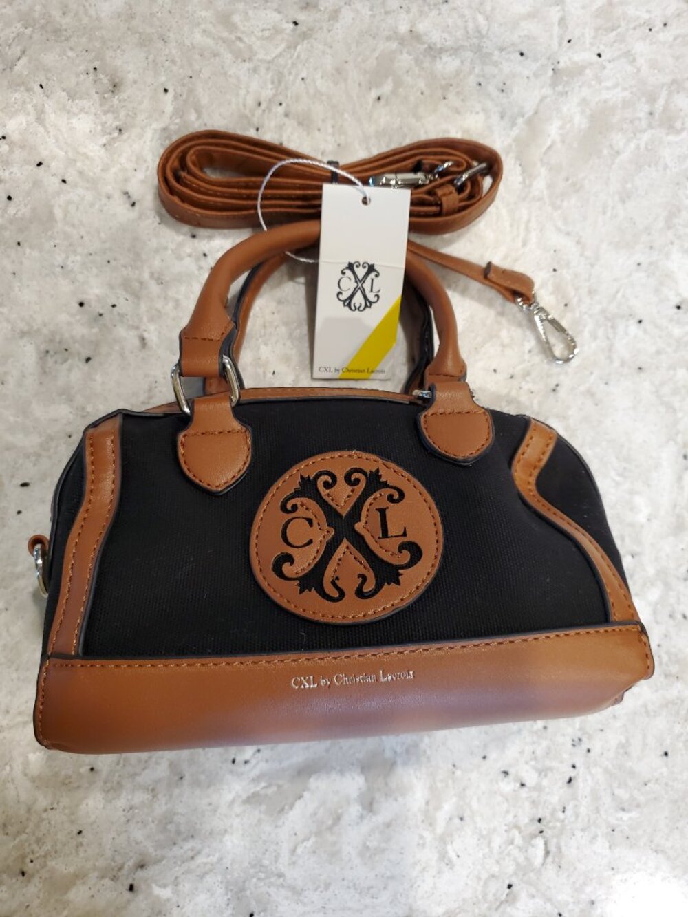 CXL by Christian Lacroix Sydney Micro Barrel Bag – Black/Cognac NWT